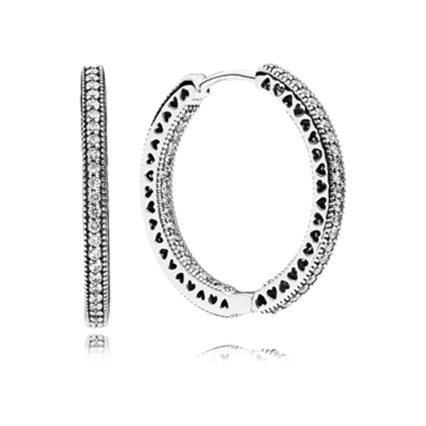 SPARKLE AND HEARTS HOOP EARRINGS, CLEAR CZ