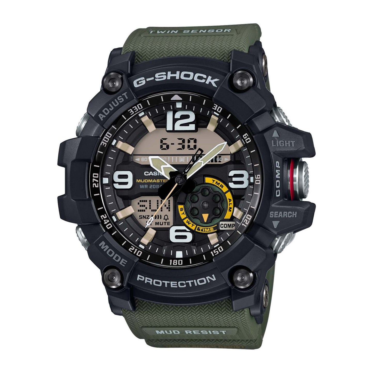 MENS MUDMASTER ANALOG/DIGITAL GREEN CLOTH BAND WATCH BLACK DIAL