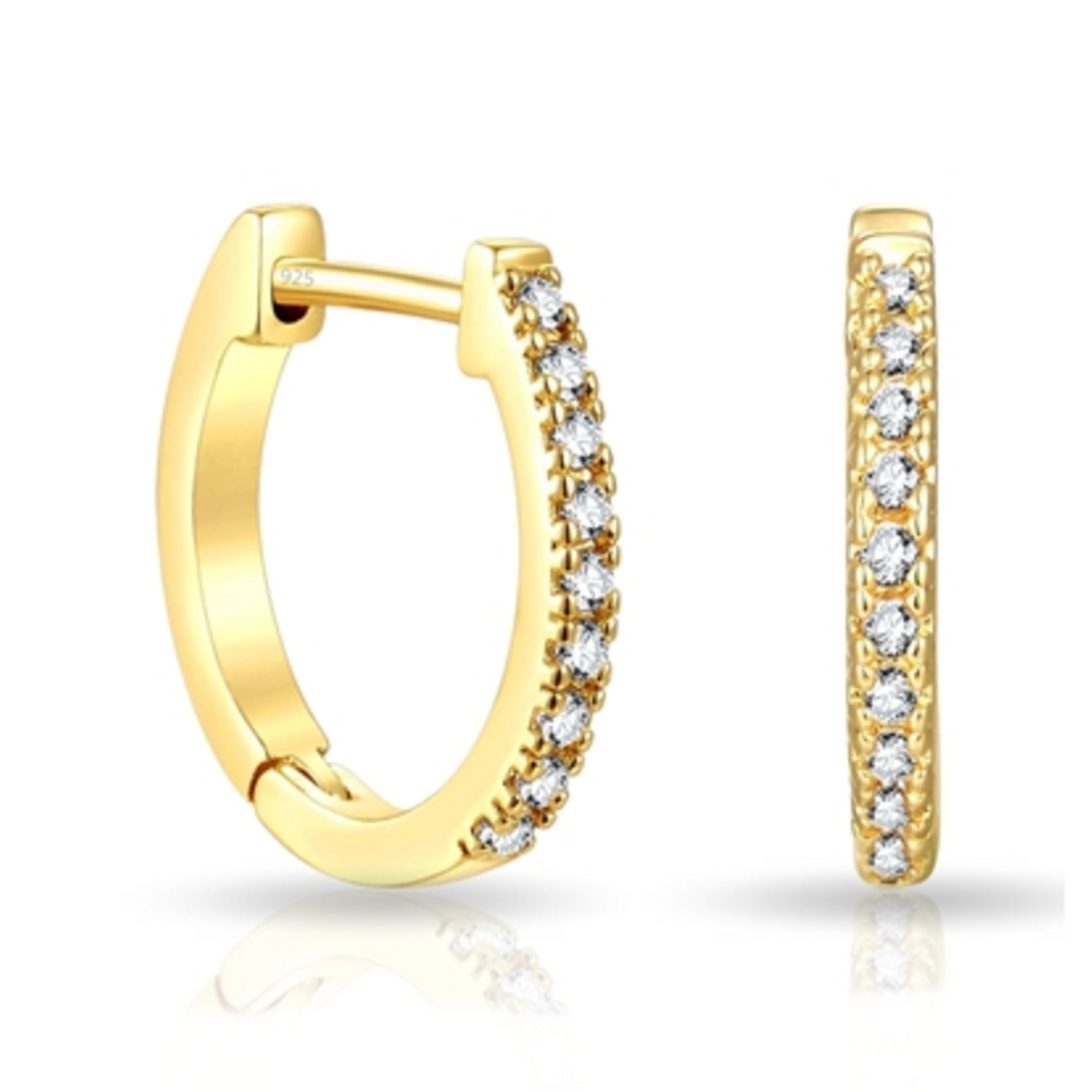 STERLING SILVER CRYSTAL HOOP EARRINGS, GOLD, 20MM