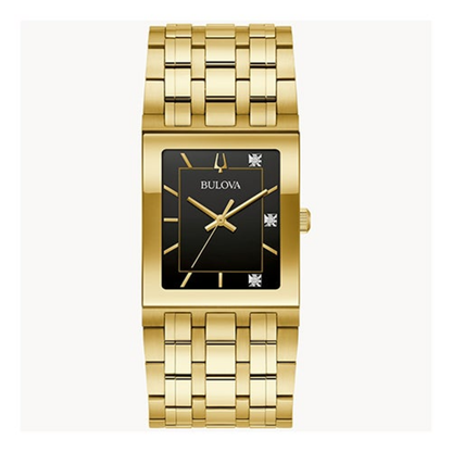 MENS MARC ANTHONY QUADRA GOLD-TONE STAINLESS STEEL RECTANGULAR WATCH BLACK DIAL