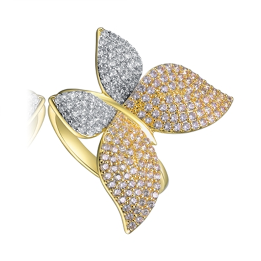 14K GOLD STATEMENT BUTTERFLY RING, CLEAR, 8"