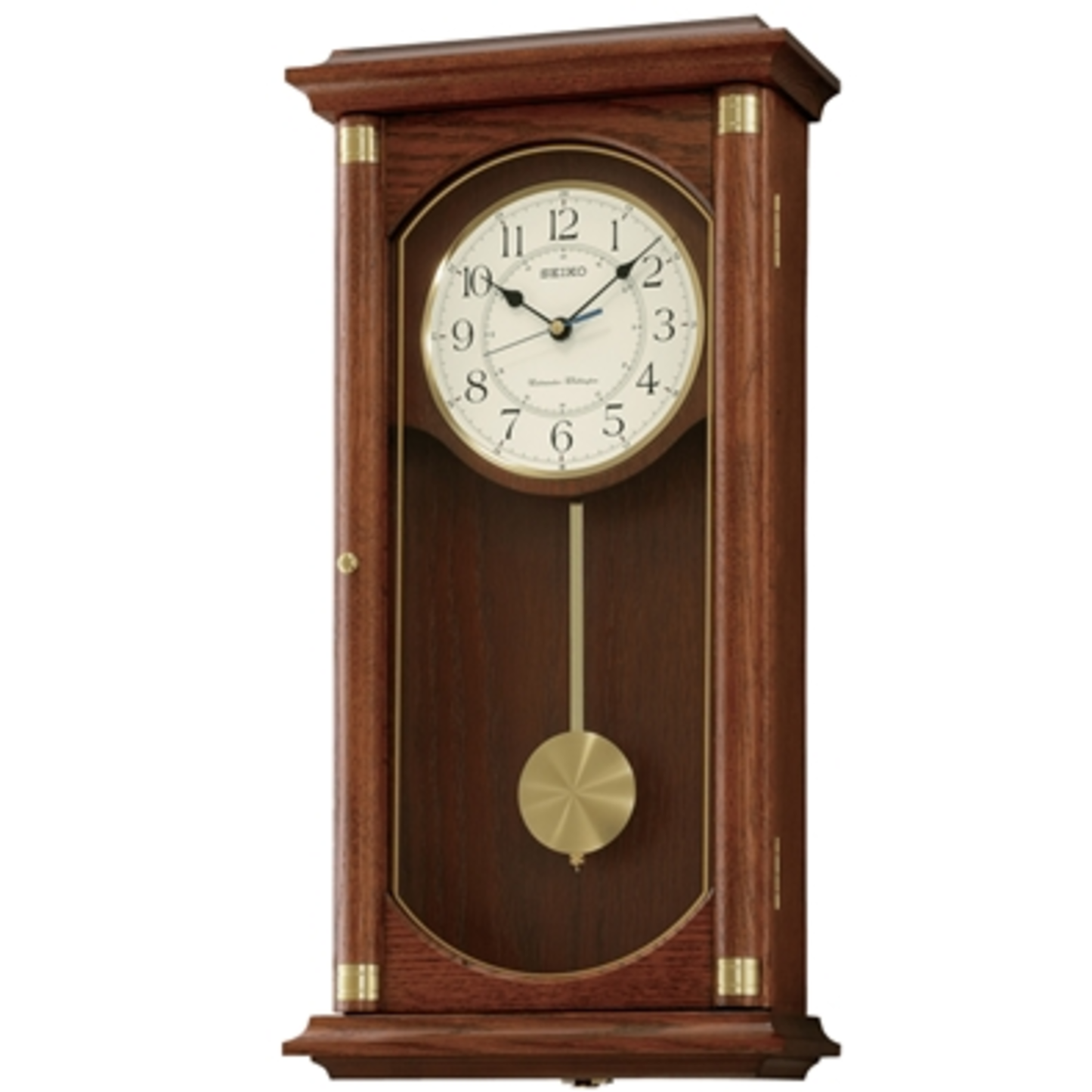 RECTANGLE WALL CLOCK W PENDULUM  AND  CHIMES, BROWN