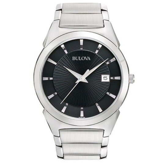 DRESS COLLECTION MENS CHROME BRACELET W/ BLACK DIAL