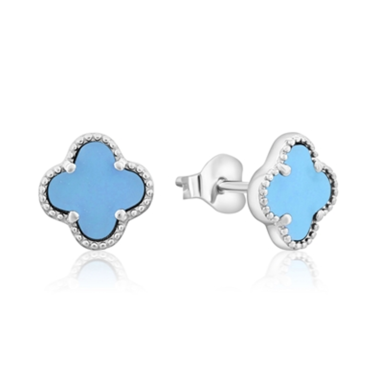 STERLING SILVER CLOVER STUDS, BLUE, 7MM