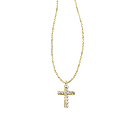 CROSS CRYSTAL PENDANT NECKLACE, GOLD WHITE CRYSTAL