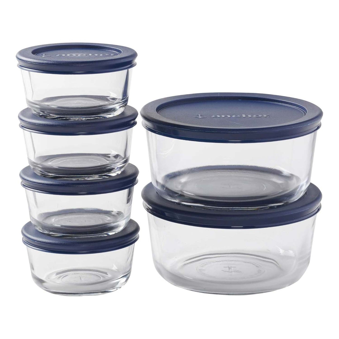 12PC GLASS STORAGE CONTAINER SET W/ SNUGFIT LIDS NAVY BLUE