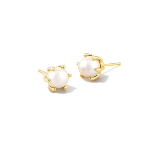 ASHTON PEARL STUD EARRINGS, GOLD/ WHITE PEARL