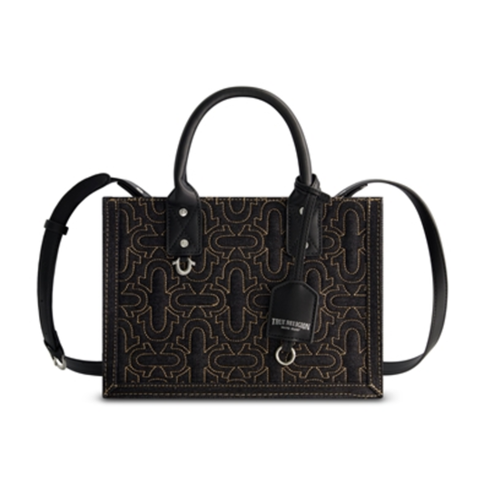 QUILTED HORSESHOE MODERN TOTE, DENIM, 7.5X10.5X4