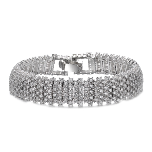 ELEGANT WHITE GOLD-PLATED LINK BRACELET, CLEAR, 7.25