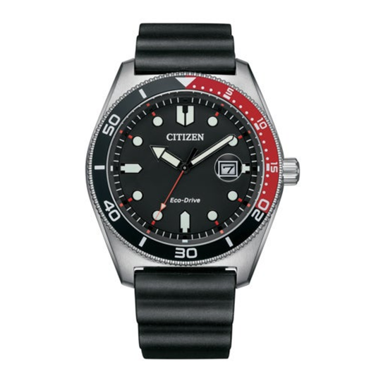 MEN'S WEEKENDER ECO-DRIVE RED & BLACK POLYURETHANE STRAP WATCH, BLACK DIAL