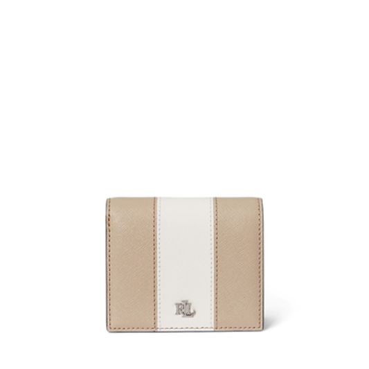 CROSSHATCH LEATHER COMPACT WALLET, BIRCH TAN/SOFT WHITE