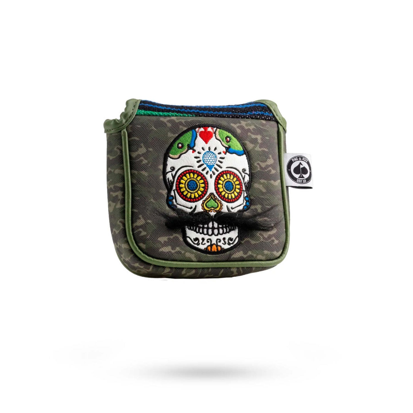 MUSTACHE SUGAR SKULL - MALLET PUTTER COVER GREEN CAMO