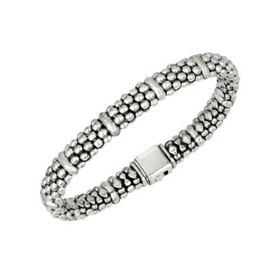 SIGNATURE CAVIAR OVAL BRACELET WITH STER, MEDIUM