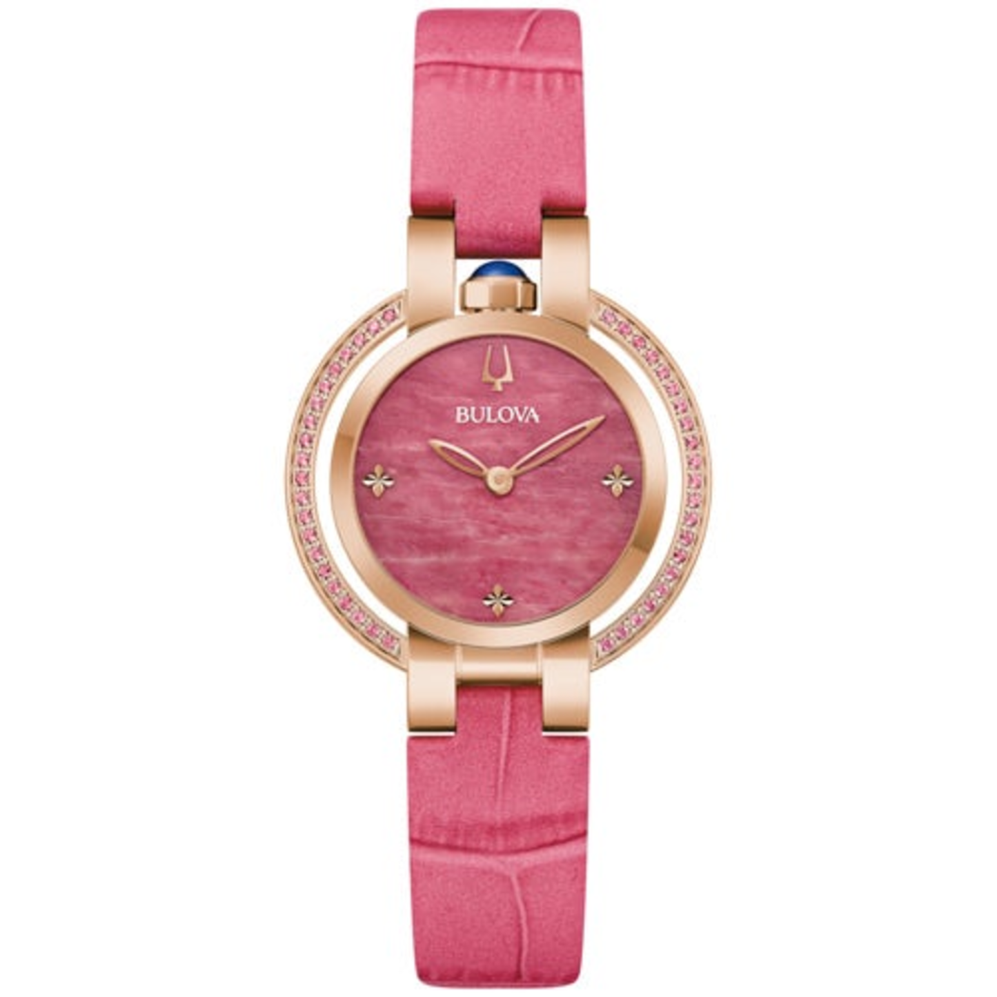 LADIES' RUBAIYAT FOUR SEASON PINK LEATHER STRAP WATCH, PINK RHODONITE DIAL