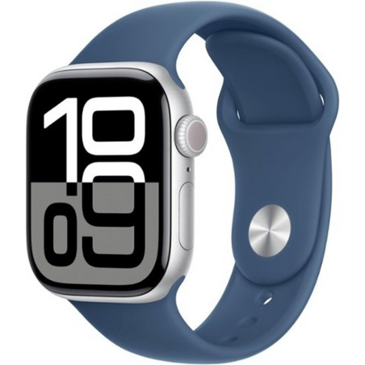 APPLE WATCH SERIES 10 (GPS) 42MM ALUMINUM CASE WITH DENIM SPORT BAND - S/M - SILVER - (2024)