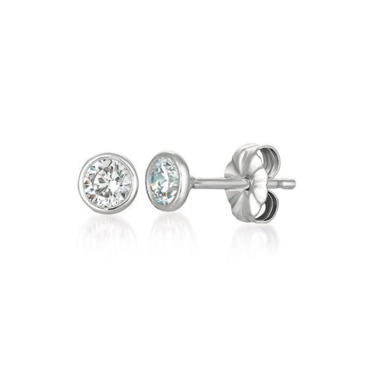 CRISLU SOLITAIRE BEZEL SET EARRINGS FINISHED IN PURE PLATINUM