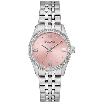 LADIES' CORPORATE COLLECTION CRYSTAL SILVER-TONE WATCH, PINK DIAL