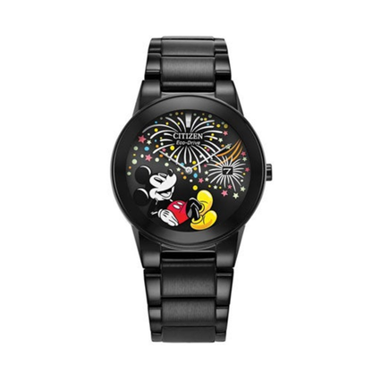 UNISEX MICKEY FIESTA ECO-DRIVE BLACK IP STAINLESS STEEL WATCH BLACK DIAL