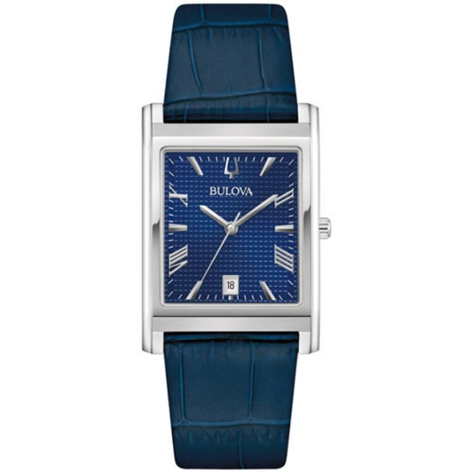 MEN'S SUTTON CLASSIC BLUE LEATHER STRAP RECTANGLE WATCH, BLUE DIAL