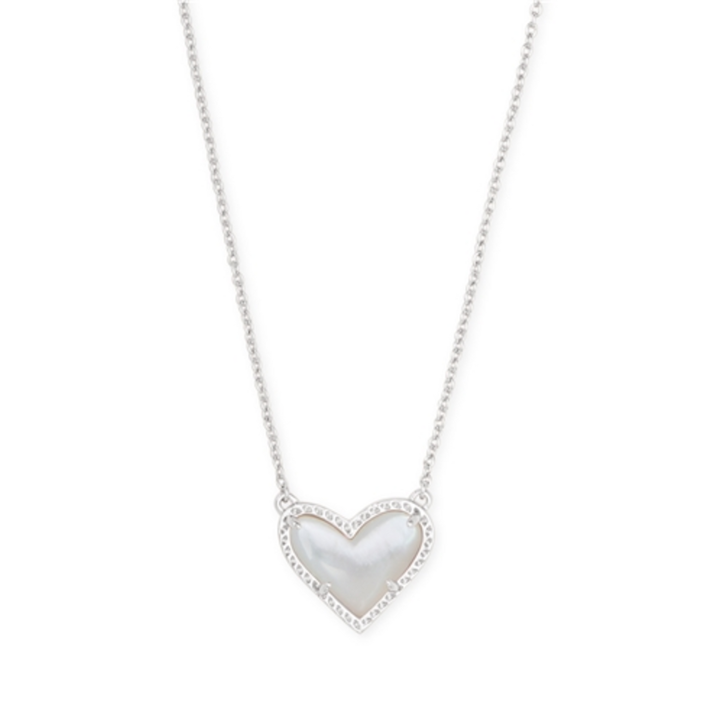 ARI HEART SHORT PENDANT NECKLACE, RHOD IVORY MOP