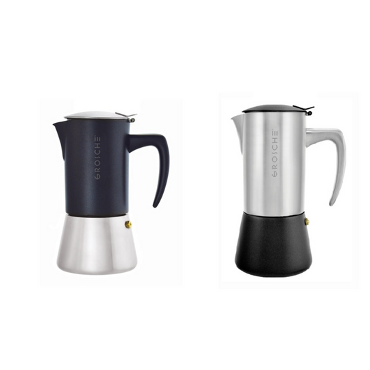 GROSCHE STOVETOP ESPRESSO MAKER MILANO 10 CUP STAINLESS STEEL - BLACK STEEL & BRUSHED STEEL