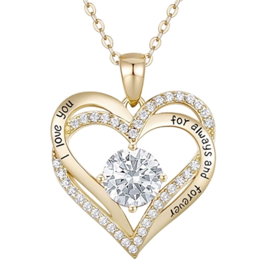 14K GOLD TWIN CLASSIC HEART NECKLACE, GOLD, 18"