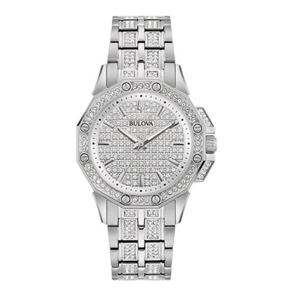 LADIES' OCTAVA CRYSTAL SILVER-TONE STAINLESS STEEL WATCH, CRYSTAL PAVE DIAL