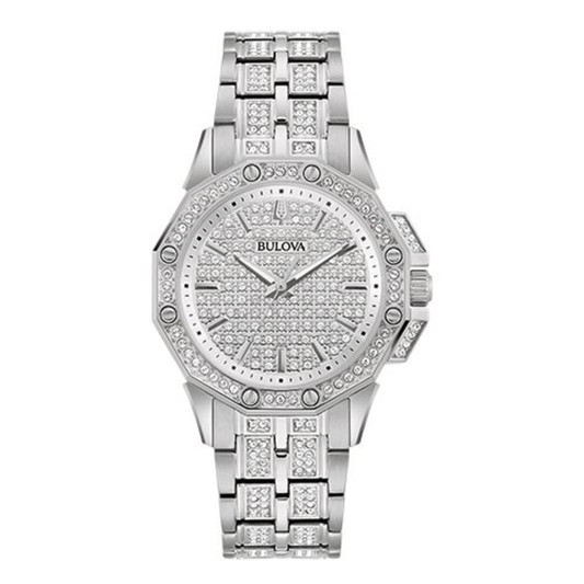 LADIES' OCTAVA CRYSTAL SILVER-TONE STAINLESS STEEL WATCH, CRYSTAL PAVE DIAL