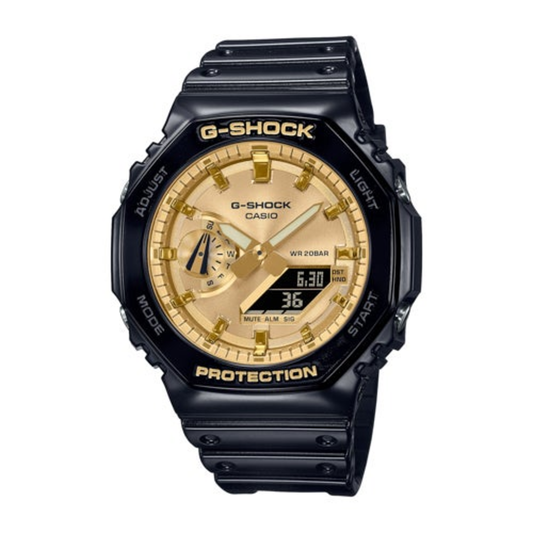MEN'S G-SHOCK OCTAGON SLIM ANA-DIGI BLACK WATCH, GOLD DIAL