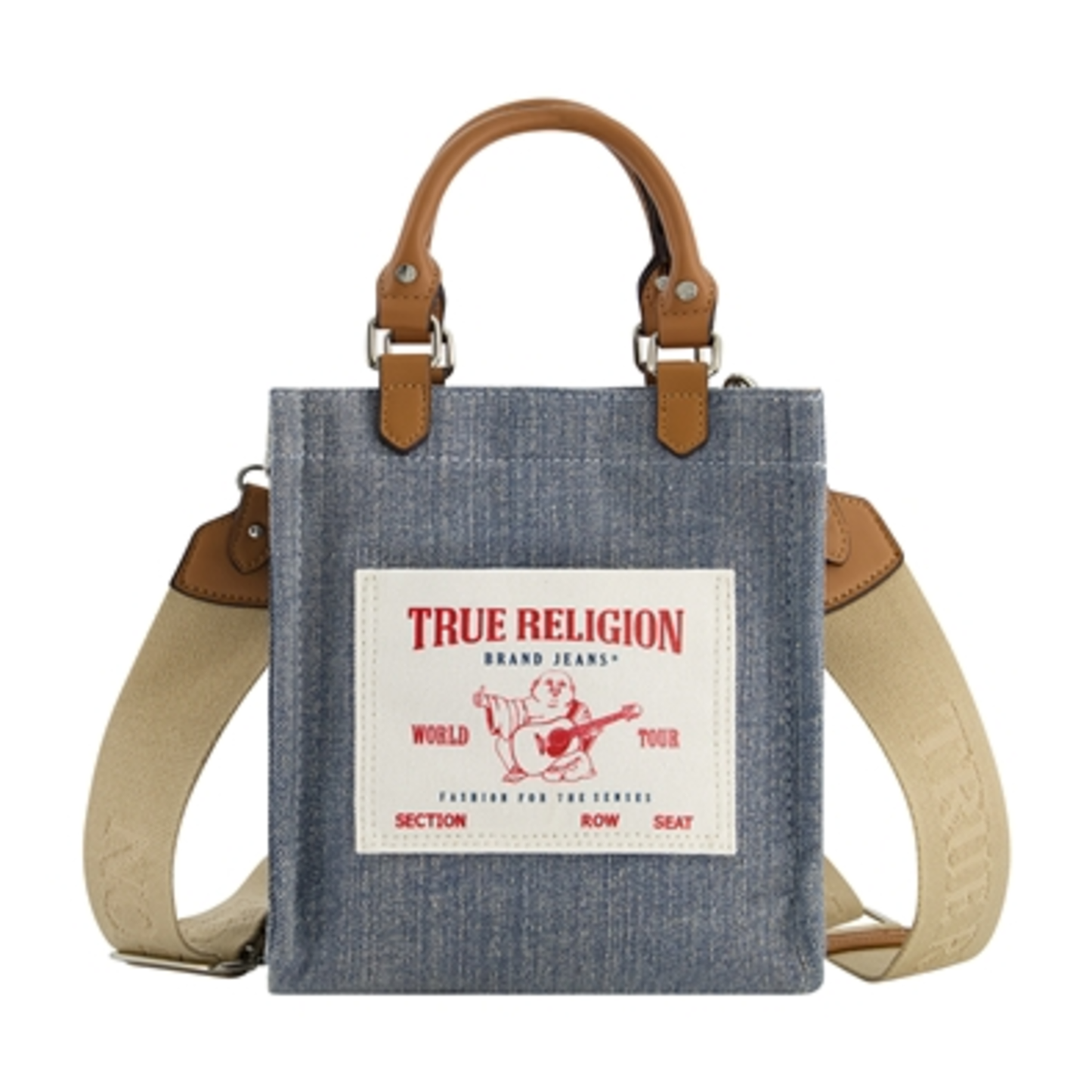 NORTH SOUTH BUDDHA POCKET TOTE, DARK DENIM, 8.5 X 8''