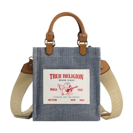 NORTH SOUTH BUDDHA POCKET TOTE, DARK DENIM, 8.5 X 8''