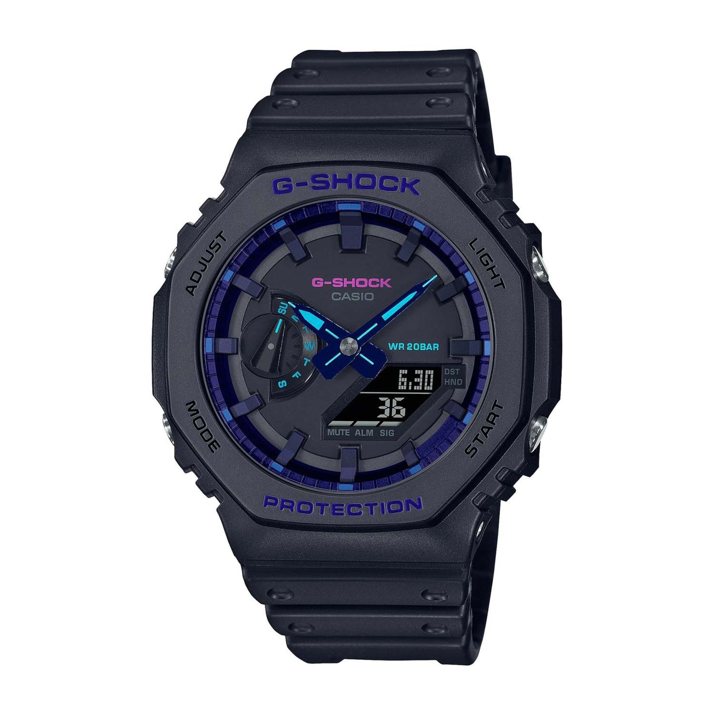 MENS G-SHOCK VIRTUAL BLACK RESIN ANALOG/DIGITAL WATCH BLUE VIOLET DIAL