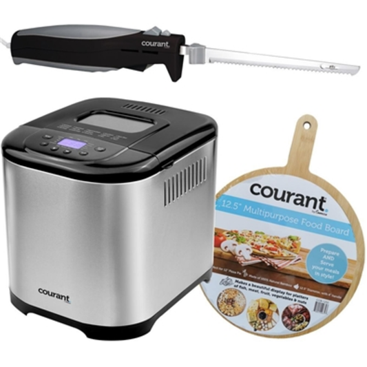 COURANT BREAD MAKER, FOOD BOARD  AND  KNIFE, STAINLESS LOOK/BLACK