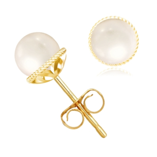 STERLING SILVER SHELL PEARL EARRINGS, GOLD, 6MM
