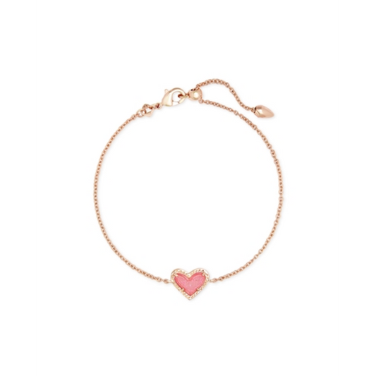 ARI HEART DELICATE CHAIN BRACELET, ROSE GOLD PINK DRUSY