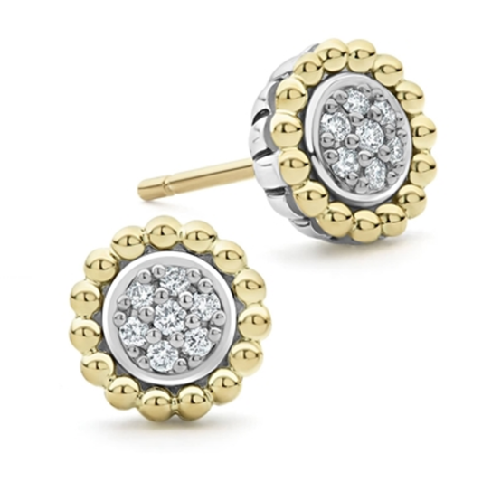 TWO-TONE CAVIAR DIAMOND STUD EARRINGS, STERLING SILVER & 18K GOLD
