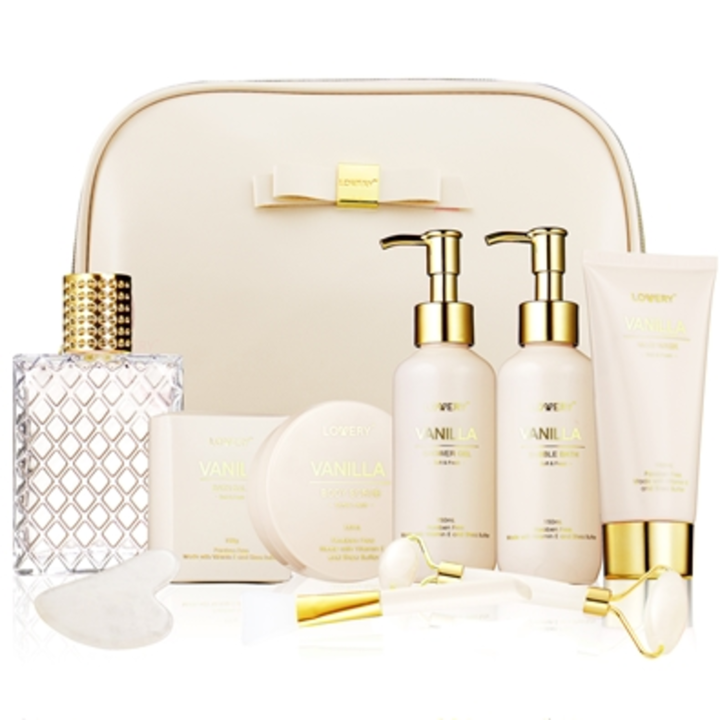 VANILLA SCENTED BEAUTY BODY CARE, CREAM, WHITE, GOLD, 10 PIECES