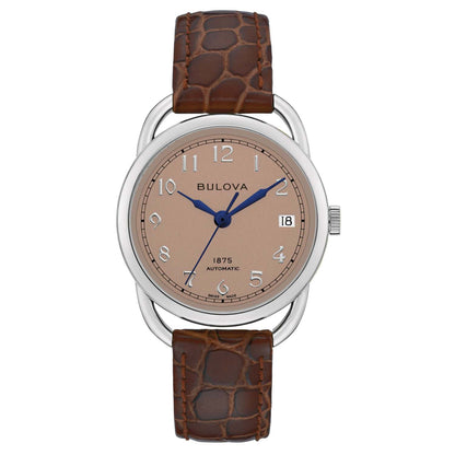 LADIES' JOSEPH BULOVA COMMODORE AUTOMATIC BROWN LEATHER STRAP WATCH, BLUSH DIAL