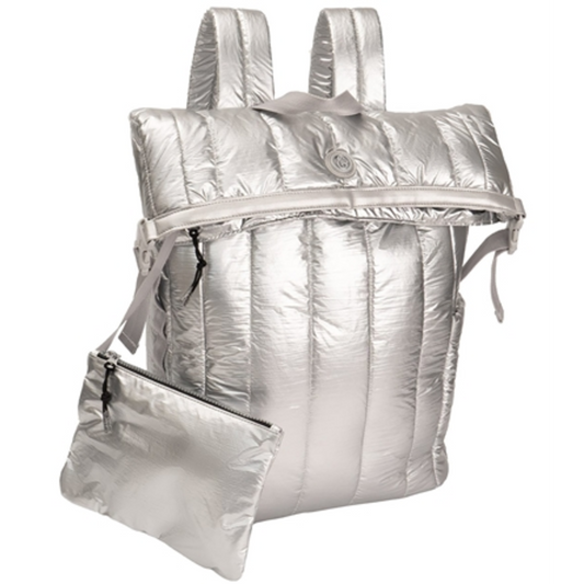 METALLIC QUILTED BACKPACK, CHROME, 18"