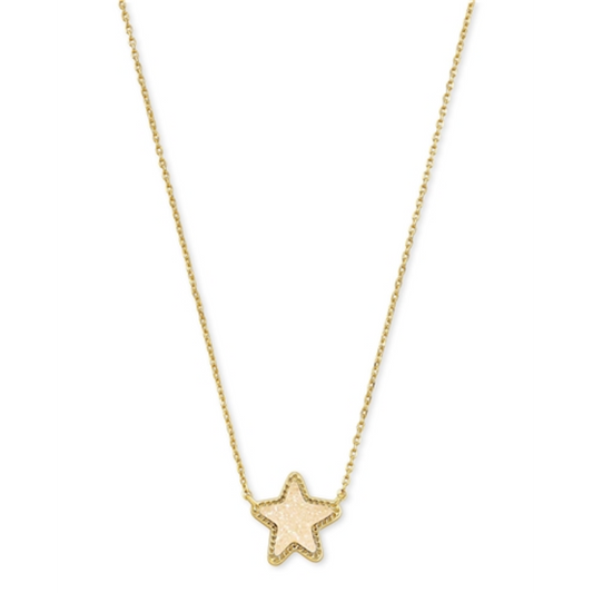 JAE STAR SHORT PENDANT, GOLD IRIDESCENT DRUSY