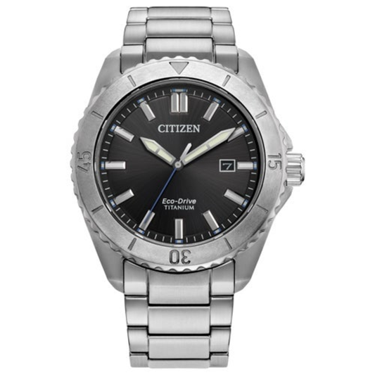 MEN'S BRYCEN SUPER TITANIUM ECO-DRIVE SILVER-TONE SS WATCH, BLACK DIAL