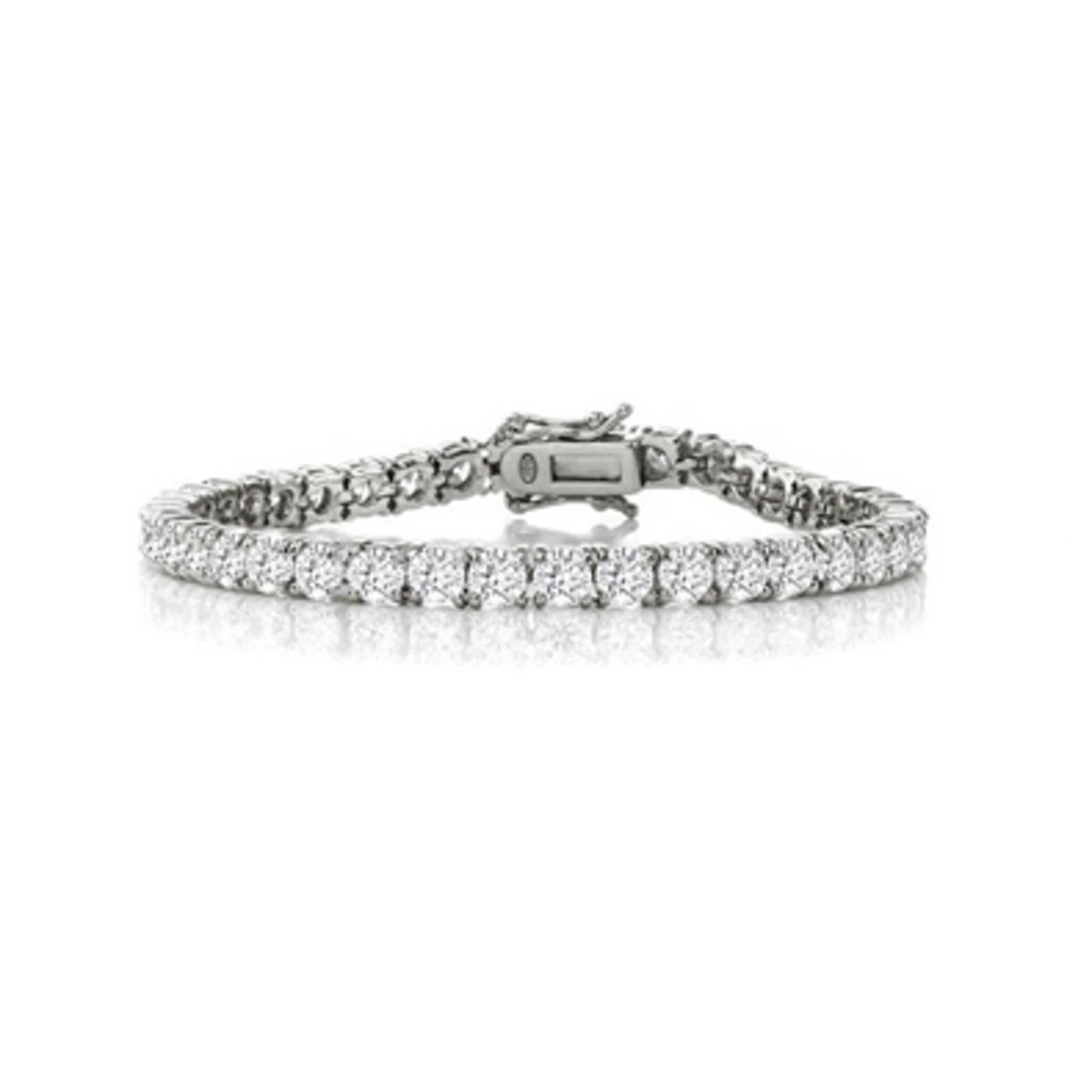 WHITE GOLD-PLATED CZ TENNIS BRACELET, CLEAR, 7.25