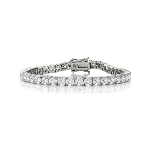 WHITE GOLD-PLATED CZ TENNIS BRACELET, CLEAR, 7.25