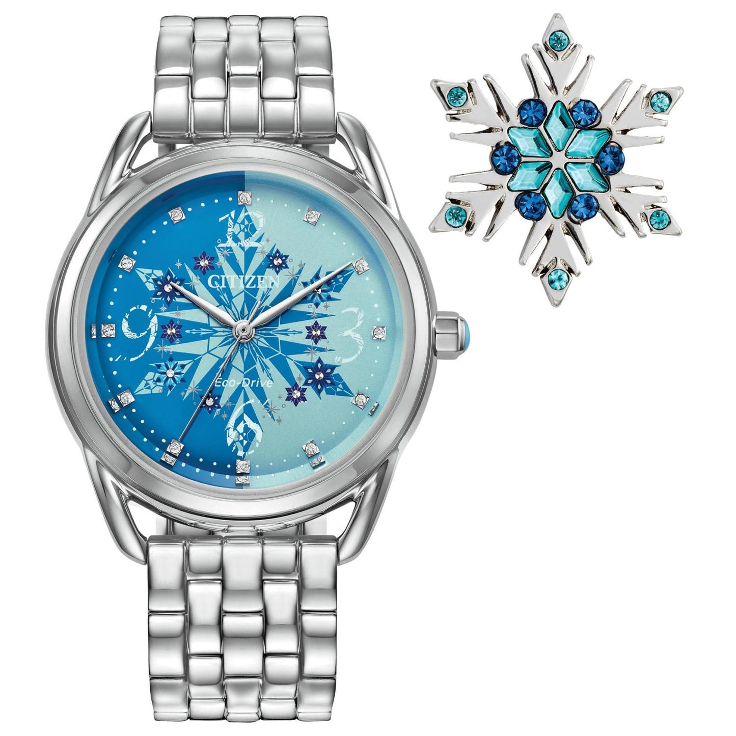 LADIES' FROZEN ECO-DRIVE SILVER-TONE STAINLESS STEEL WATCH, AZURE DIAL