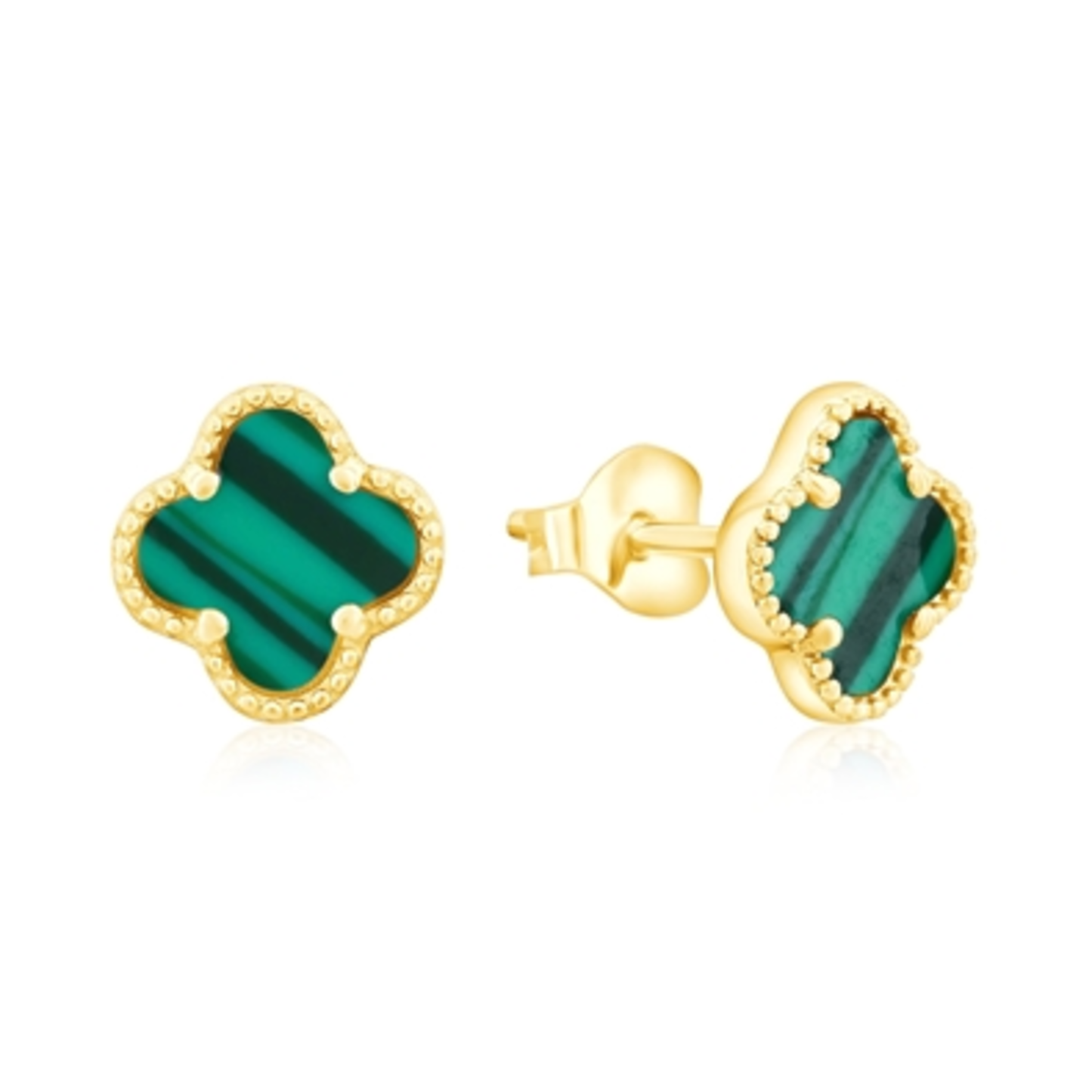 STERLING SILVER GREEN MALACHITE STUDS, GREEN, 7MM