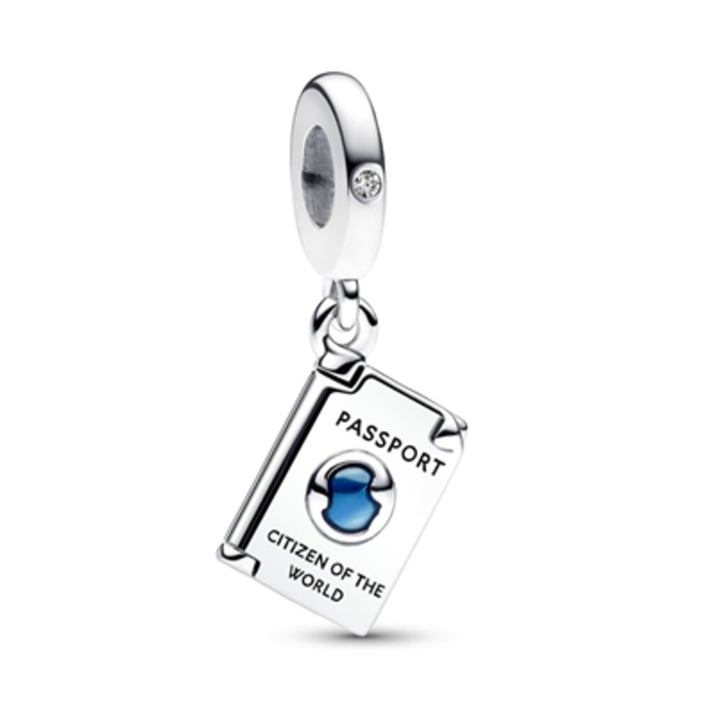 OPENABLE PASSPORT DANGLE CHARM, SILVER/BLUE