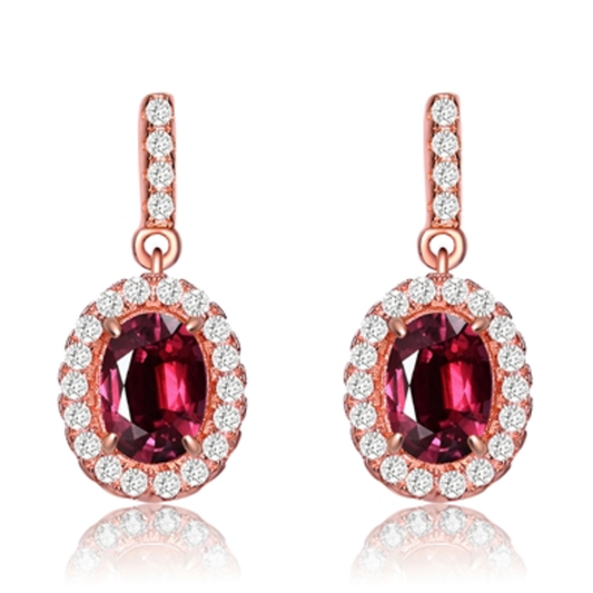 CZ RHODIUM RED DANGLING DROP EARRINGS, RED