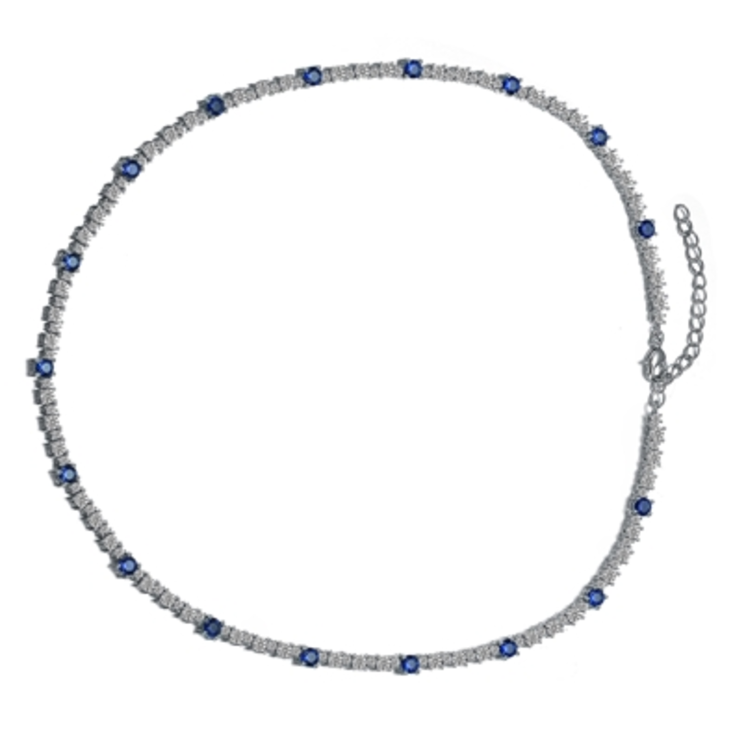 CZ RHODIUM MODERN BLUE TENNIS NECKLACE, BLUE, 18"
