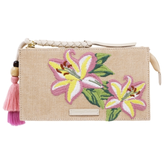 EMBROIDERED FLORAL CLUTCH, PINK