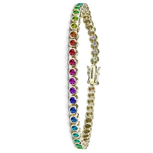 14K GOLD MULTICOLORED TENNIS BRACELET, MULTICOLORED, 7"